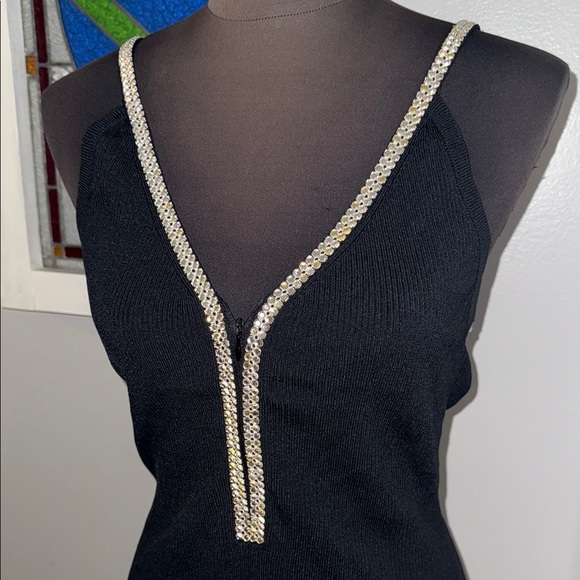 Cache Y2K Rhinestone Trimmed Low V Tank Top SZ Large - Picture 1 of 9